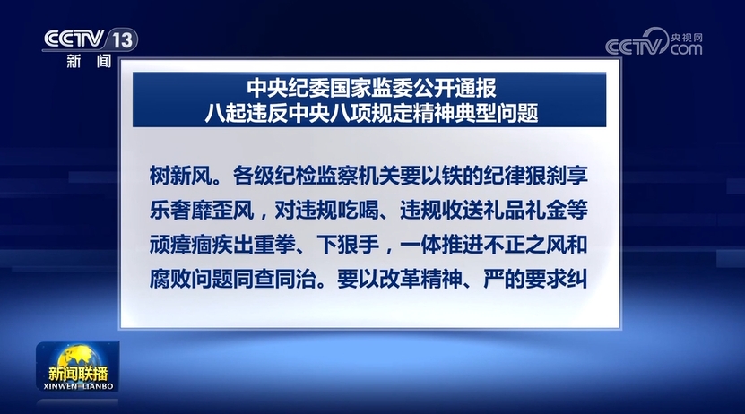 中央纪委国家监委公开通报八起违反中央八项规定精神典型问题